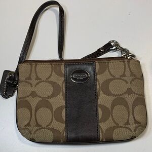 Coach Tan and Black Signature Wristlet